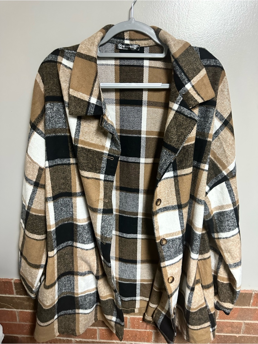 Plaid Women’s Shacket in Tan, Black & Cream